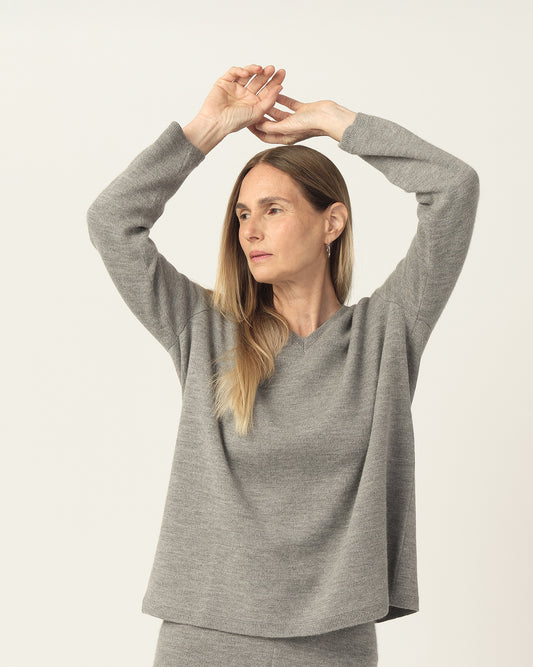 Dual-Knit Royal Alpaca Sweater - Gray