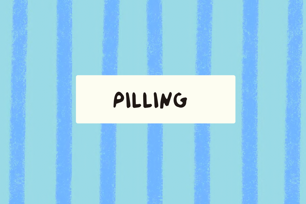 Text 'PILLING' on a blue striped background