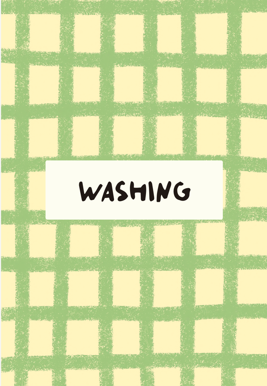Checkered towel with 'Washing' label on a green background