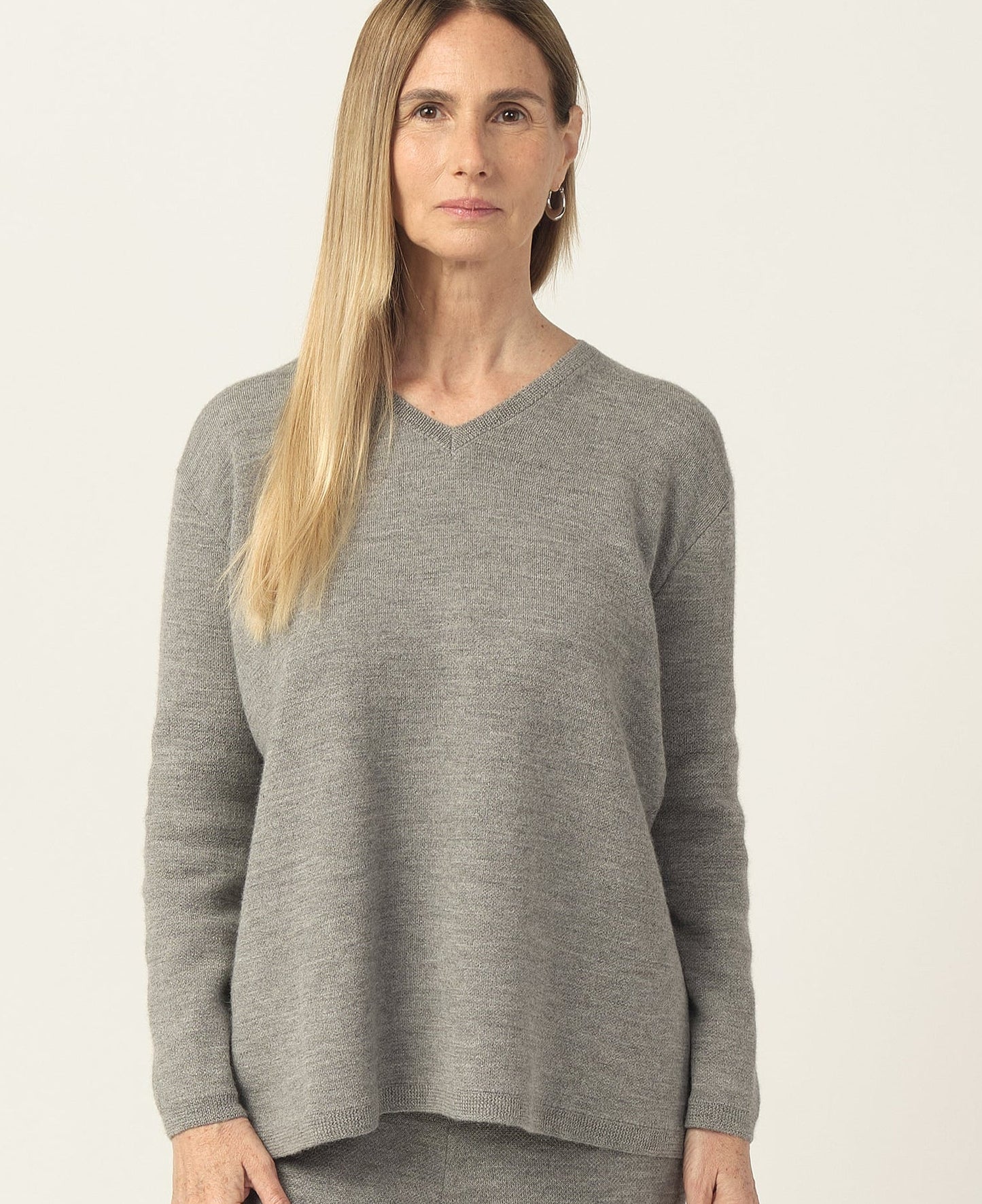 Dual-Knit Royal Alpaca Sweater - Gray