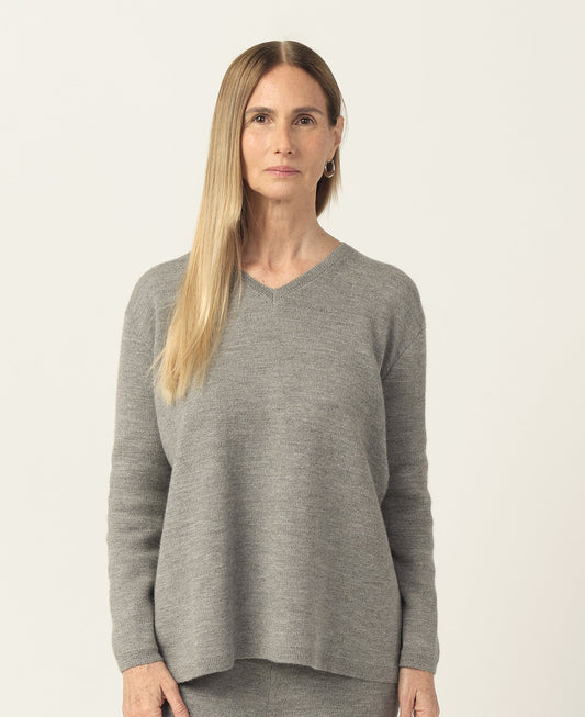 Dual-Knit Royal Alpaca Sweater - Gray
