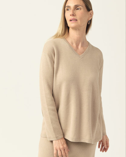 Dual-Knit Royal Alpaca Sweater - Sand